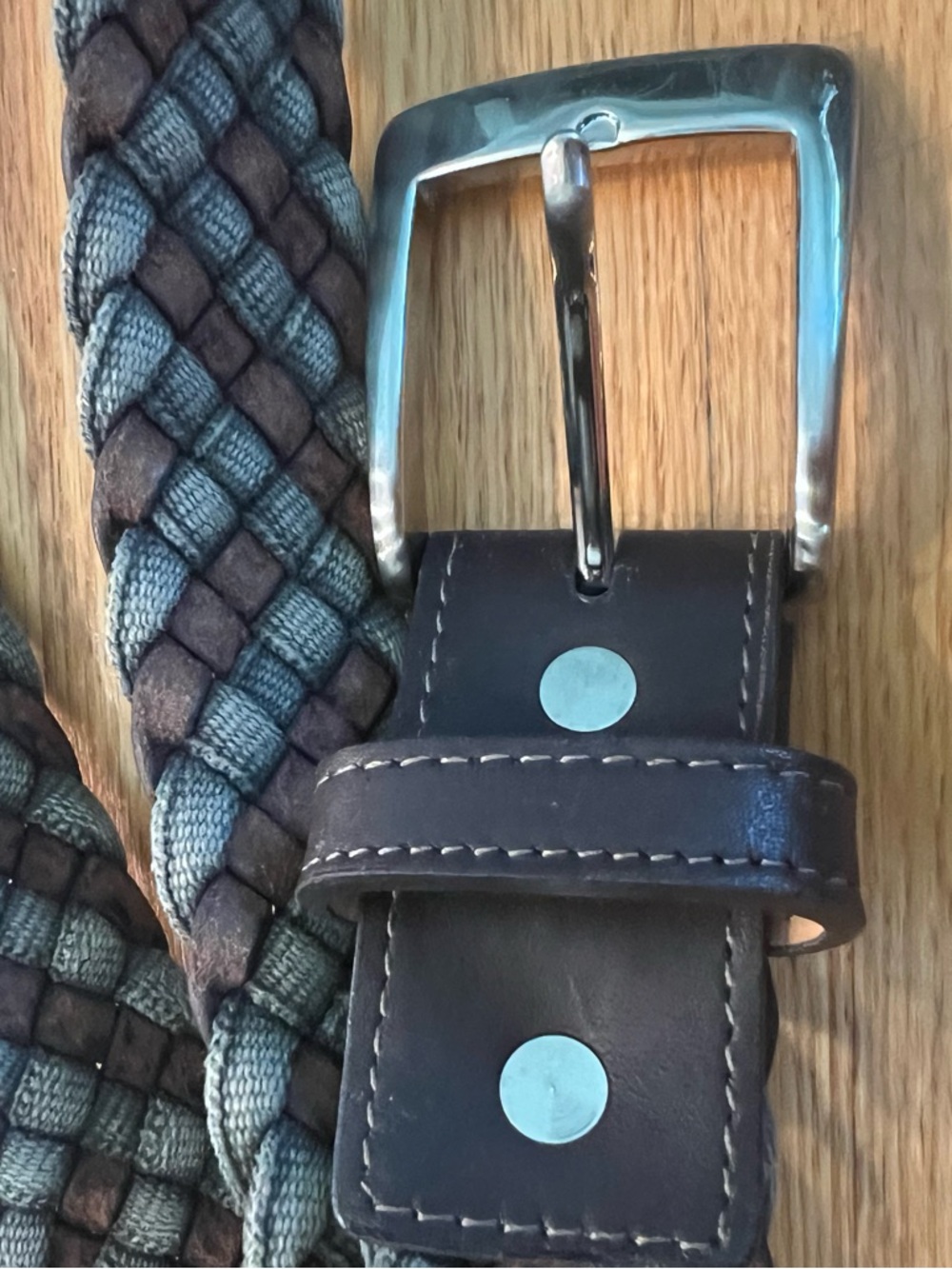W kleinberg Braided Leather-Trim Men's Belt - Brown & Green - Picture 3 of 6
